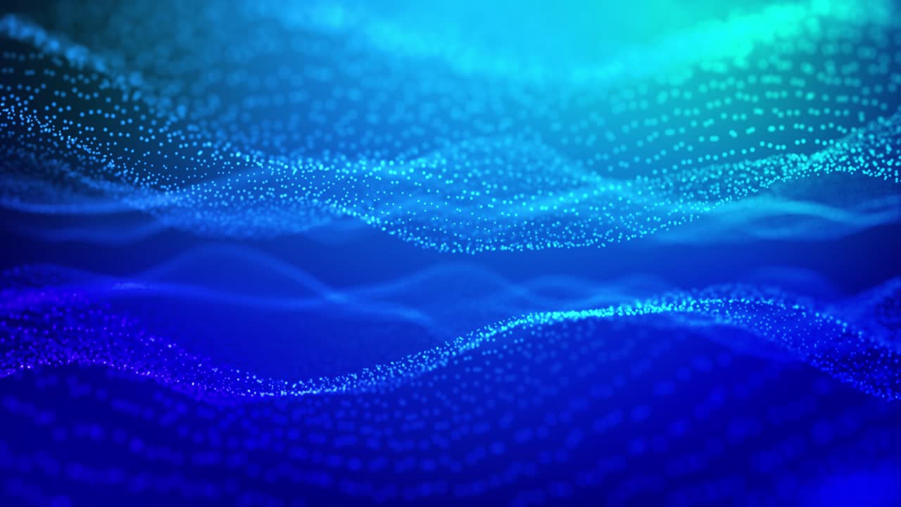 Digital Blue Color Wave Particles And Light With Bokeh Cyberspace And