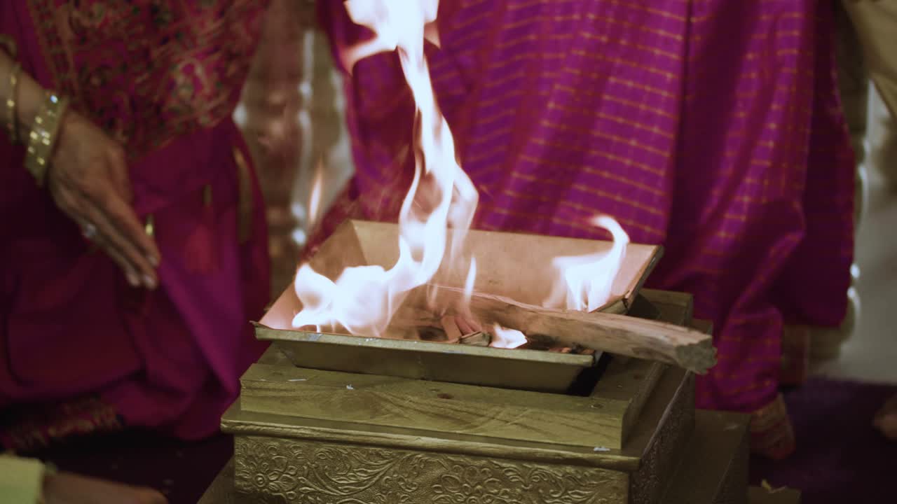 Premium Stock Video Hindu Wedding Fire Or Grah Shanti Ceremony During