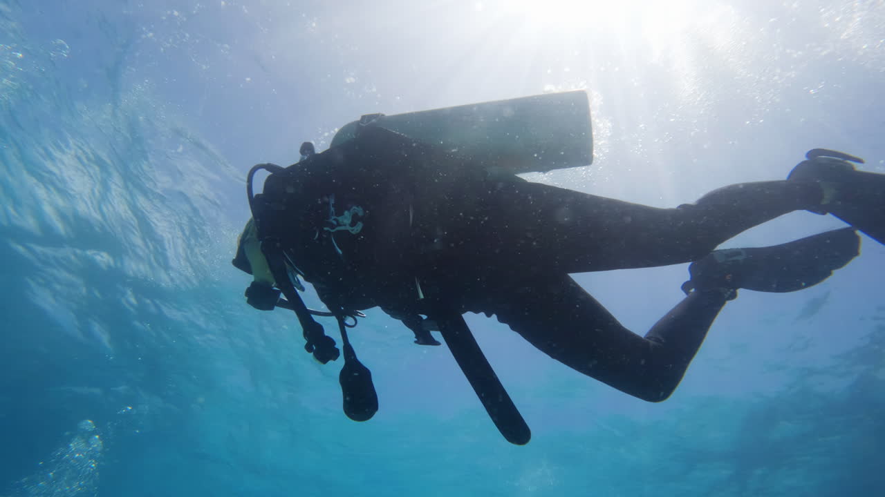 Premium Stock Video Cinematic Underwater Shot Of A Scuba Diver