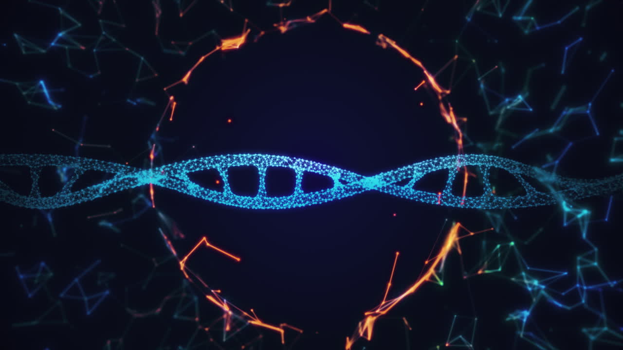 Looping Dna Strand Animation On Dark Blue And Orange Background With