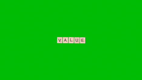 Stop-Motion-Business-Concept-Overhead-Green-Screen-Wooden-Letter-Tiles-Forming-Word-Value