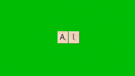 Stop-Motion-Business-Concept-Overhead-Shot-Wooden-Letter-Tiles-Forming-Acronym-AI-On-Green-Screen