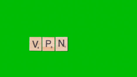 Stop-Motion-Business-Concept-Overhead-Wooden-Letter-Tiles-Forming-Acronym-VPN-On-Green-Screen-1