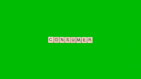 Stop-Motion-Business-Concept-Overhead-Wooden-Letter-Tiles-Forming-Word-Consumer-On-Green-Screen