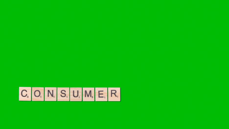 Stop-Motion-Geschäftskonzept-Overhead-Holzbuchstabenfliesen,-Die-Wortverbraucher-Auf-Grünem-Bildschirm-Bilden-1