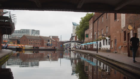 View-From-Canal-Boat-Coming-Through-Tunnel-In-Birmingham-UK