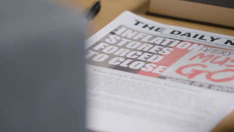 Zeitung-Mit-Schlagzeile-Zur-Inflationskrise-Auf-Dem-Schreibtisch-Zu-Hause-Oder-Im-Büro
