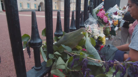 Kippschuss-Von-Blumen-Außerhalb-Des-Buckingham-Palace