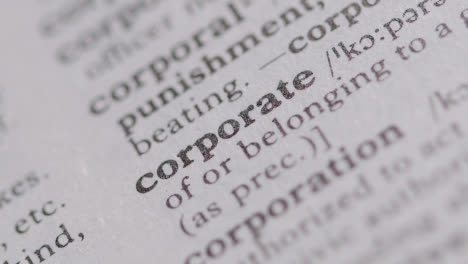Close-Up-On-Page-Of-Dictionary-With-Definition-Of-Word-Corporate