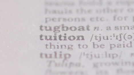 Close-Up-On-Page-Of-Dictionary-With-Definition-Of-Word-Tuition