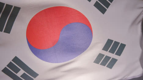 Close-Up-Studio-Shot-Of-South-Korean-Flag-Flying-Filling-Frame
