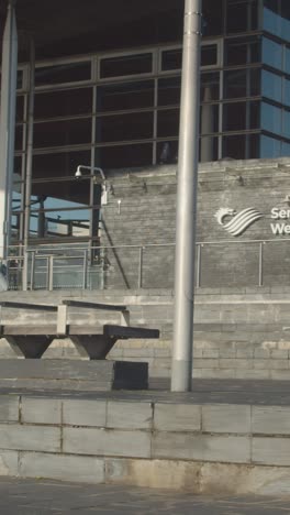 Vertical-Video-Of-The-Senedd-Welsh-Parliament-Building-In-Cardiff-Wales