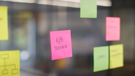 Close-Up-Of-Woman-Putting-Sticky-Note-With-A/B-Testing-Written-On-It-Onto-Transparent-Screen-In-Office-1
