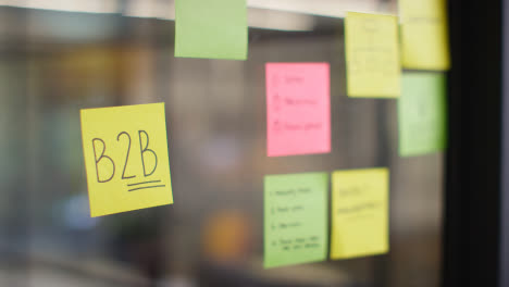 Close-Up-Of-Woman-Putting-Sticky-Note-With-B2B-Written-On-It-Onto-Transparent-Screen-In-Office-2