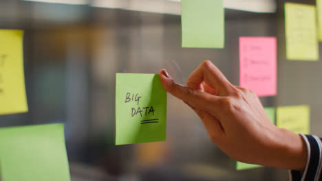 Close-Up-Of-Woman-Putting-Sticky-Note-With-Big-Data-Written-On-It-Onto-Transparent-Screen-In-Office-2