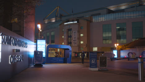 Exterior-Of-Stamford-Bridge-Stadium-Home-Ground-Of-Chelsea-Football-Club-London-At-Night-1