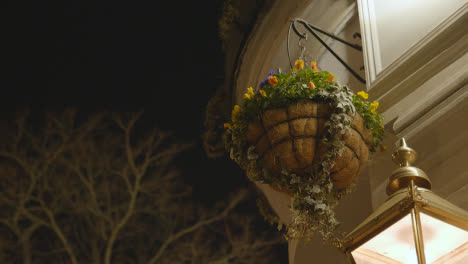 Close-Up-Of-Lamp-And-Hanging-Basket-Outside-Exclusive-Luxury-Housing-In-Belgravia-London-At-Night-1
