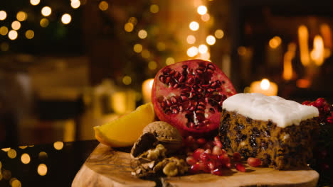 Christmas-Food-At-Home-And-Traditional-Christmas-Cake-And-Ingredients-On-Table