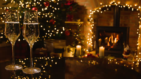 Christmas-At-Home-With-Two-Glass-Of-Champagne-On-Table