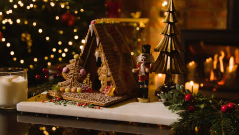 Weihnachtsessen-Zu-Hause-Mit-Lebkuchenhaus-Und-Milch-Auf-Tisch-2