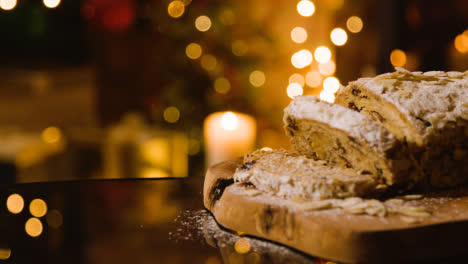 Close-Up-Of-Christmas-Food-At-Home-And-Traditional-Stollen-Cake-On-Table-1