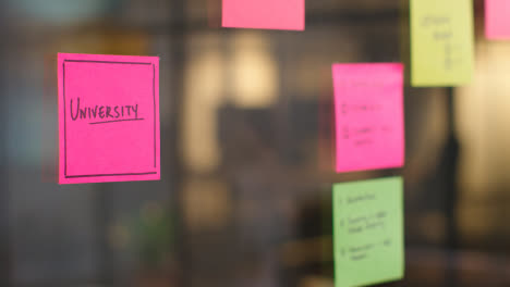 Close-Up-Of-Woman-Putting-Sticky-Note-With-University-Written-On-It-Onto-Transparent-Screen-In-Office-2