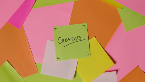 Business-Concept-Of-Revolving-Sticky-Notes-With-Creative-Written-On-Top-Note
