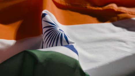 Handheld-Close-Up-Shot-of-the-Indian-Flag-Rotating