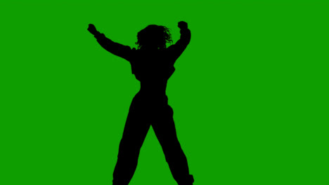 Studiosilhouette-Einer-Frau,-Die-Vor-Grünem-Hintergrund-Tanzt-2