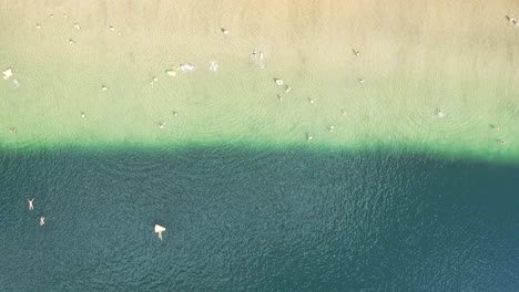 Die-Wasserfarbe-ändert-Sich,-Wenn-Sie-Von-Strand-Zu-Ufer-Fliegt