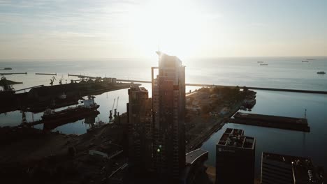 Drone-shot-of-Sea-Towers-in-Gdynia