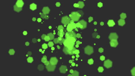 Leuchtend-Grüne-Sechsecke-Und-Kugeln-Vor-Tiefschwarzem-Künstlerischem-Hintergrund