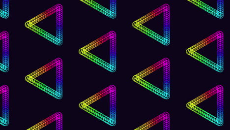 Neon-futuristic-triangles-pattern-with-rainbow-rings-on-black-gradient