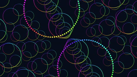 Illusion-abstract-circles-pattern-with-neon-rainbow-glitters-in-dark-galaxy