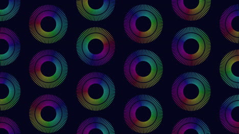 Neon-futuristisches-Kreismuster-Mit-Regenbogenlinien-Auf-Schwarzem-Farbverlauf