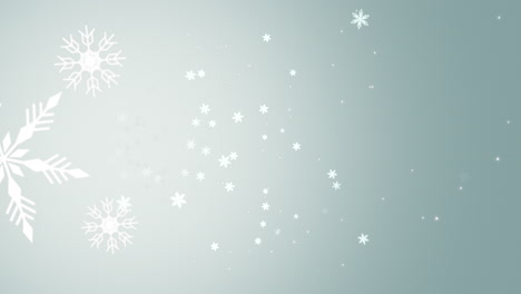 Fallende-Weiße-Schneeflocken-Und-Schnee-Am-Blauen-Himmel