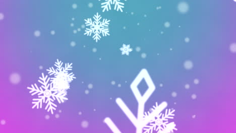 Falling-white-snowflakes-and-round-glitters-on-blue-night-sky