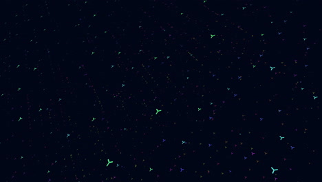 Zufällig-Fliegende-Kleine-Neon-Glitzer-In-Dunkler-Galaxie