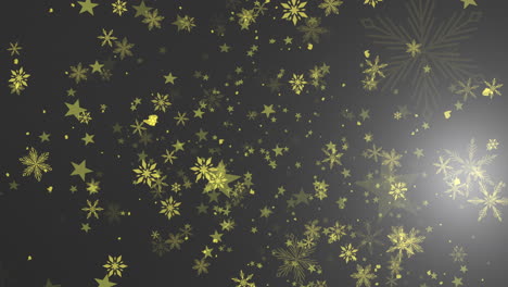 Fallende-Goldene-Schneeflocken-Und-Schnee-Mit-Sternen-Am-Nachthimmel
