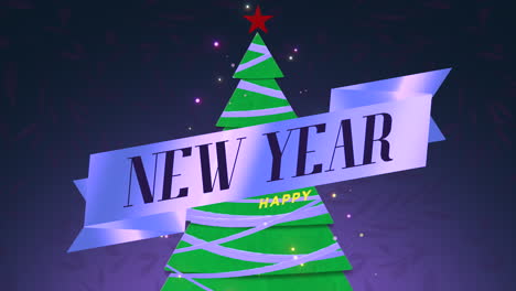 Feliz-Año-Nuevo-Con-árbol-De-Navidad-De-Invierno-Y-Estrella-Roja-En-La-Noche