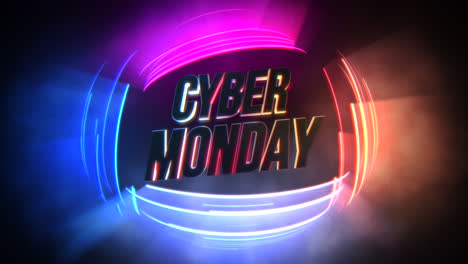 Cyber-Monday-Text-Mit-Regenbogen-Neonkreisen-Mit-Rauch-Auf-Dunklem-Raum