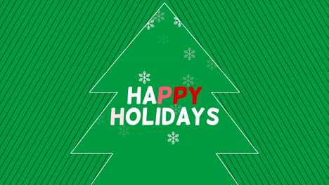 Happy-Holidays-with-Christmas-tree-and-snowflakes-on-green-background