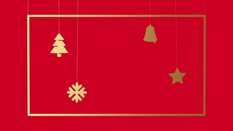 Goldweihnachtsspielzeug-Im-Rahmen-Auf-Rotem-Farbverlauf