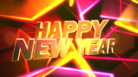 Happy-New-Year-text-with-neon-red-lines-on-disco-stage