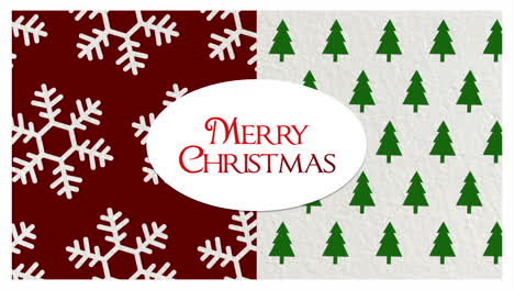Feliz-Navidad-Con-Copos-De-Nieve-Y-Patrón-De-árboles-Verdes-De-Navidad