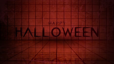 Feliz-Halloween-En-La-Pared-Roja-En-Una-Habitación-Sucia-Del-Metro