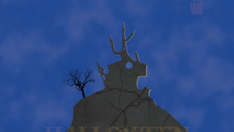 Halloween-text-with-castle-and-ghosts-in-night