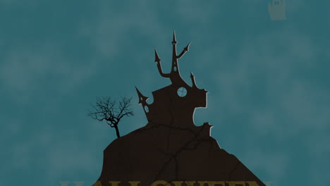 Halloween-Con-Castillo-Y-Fantasmas-En-La-Noche