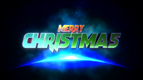 Cinema-Merry-Christmas-text-with-blue-sky-and-stars-in-galaxy