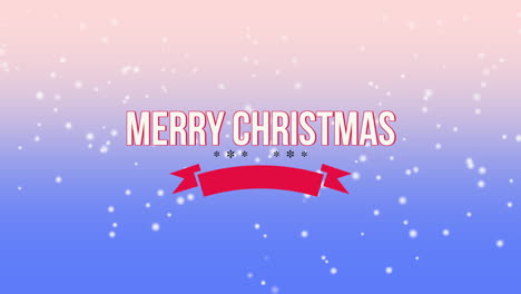 Merry-Christmas-with-fall-snowflakes-and-red-ribbon-in-blue-sky